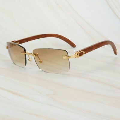 #ad 2022 New Wooden Frame Glasses Men Rimless Genuine Eyeglasses Eyecare More Colors $89.26
