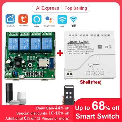 #ad Smart Wifi Motor Switch Module Radio Remote Control 4 Channels Inching Relay $14.39