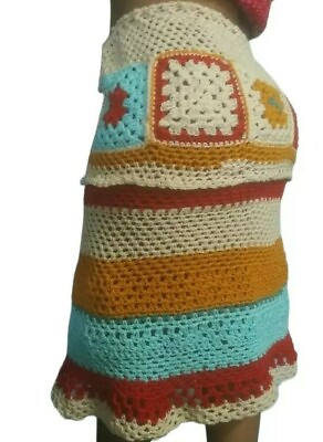 #ad Unique Granny square Women#x27;s Adjustable Crochet Skirt.granny square Cotton yarn $250.00