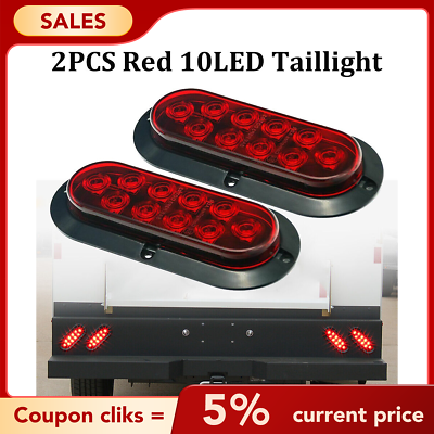 #ad 2x Red 6quot; Oval LED Tail Lights Surface Mount Truck Trailer Stop Brake Turn Light $13.94