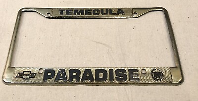 #ad DEALER METAL LICENSE PLATE FRAME PARADISE CHEVROLET TEMECULA CALIFORNIA Gold $45.00