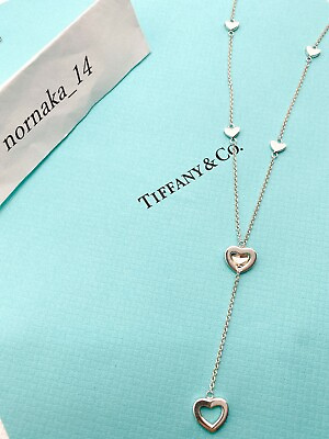 #ad Tiffany amp; Co Sterling Silver Link lariat Heart Pendant Necklace No Box $139.99
