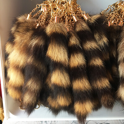 #ad 2pcs 5pcs 10pcs Real Natural American Raccoon Fur Tail Keyring Bag Purse Pendant $12.33