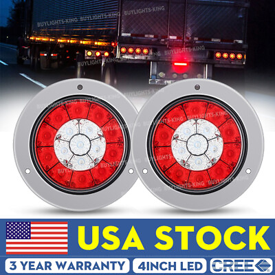 2X 16 LED 4 Inch Round Red Brake Stop Tail Amber Turn Signal Light Truck Trailer $35.98
