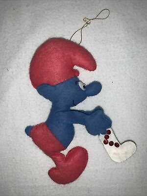 #ad Vintage Smurf withstocking Christmas Ornament 7quot; googly eyes $4.52