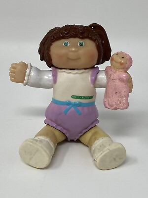 #ad Dollhouse Miniature 1984 Cabbage Patch Kid Girl w Doll Brown Hair 3.25quot; $9.99