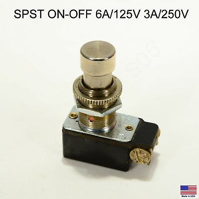 Pushbutton Switch SPST ON OFF 6A 125V 3A 250V Arrow Hart AHamp;H – Metal Actuator $4.25