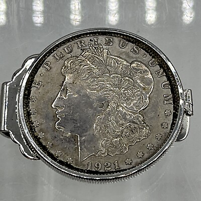 #ad 1921 Morgan Silver Dollar Set In Sterling Money Clip E Pluribus Unum Anson Mark $99.95