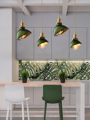 #ad Scandinavian Green Glass Pendant Ceiling Light Vintage Brass Home Decoration Han $187.70