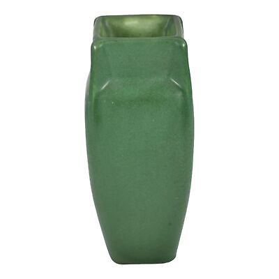 #ad Weller Matte Green 1910s Vintage Arts and Crafts Pottery Buttressed Ceramic Vase $382.50