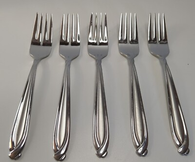 #ad 5 Hampton Silversmiths CONCORDE Salad Forks Stainless $28.00