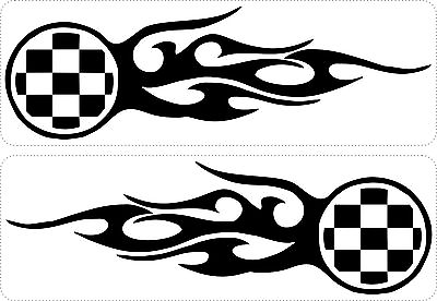 #ad Set 2x sticker decal vinyl car bike bumper checkered flag flame $3.80