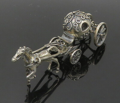 #ad 925 Sterling Silver Vintage Old Fashioned Horse amp; Carriage Trinket TR2799 $168.69