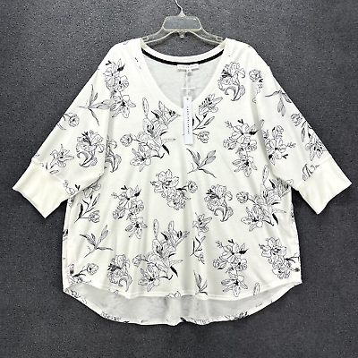 #ad #ad Jane and Delancey Top womens Plus 2X White Floral Shirt Tunic V neck $31.44