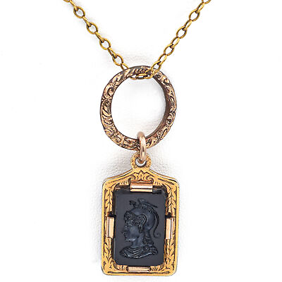 #ad Antique GF Onyx amp; Garnet Intaglio Pendant on 14K Gold Chain $995.00