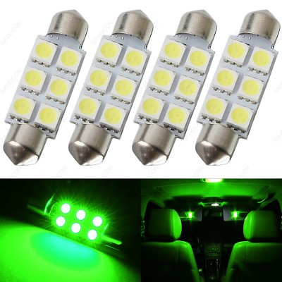 #ad 4 X Green 41mm 42mm 6SMD 5050 Festoon Dome Map LED Light 578 211 2 212 2 TOOL $6.99