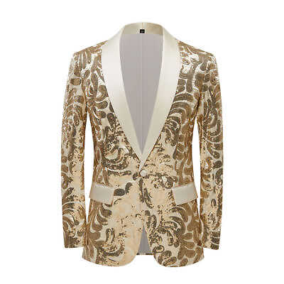 #ad 2022 New Men#x27;s Velvet Sequin Floral Pattern Blazer Blazer Fashion hot $103.24