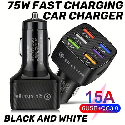 #ad 75W 6 Port USB Quick Charger for Cars Fast Efficient Universal with QC3.0 Techno $6.99