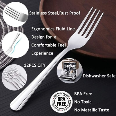 #ad 12 Dinner Forks Set Heavy Duty Stainless Steel Cutlery Table Flatware Utensils $10.47