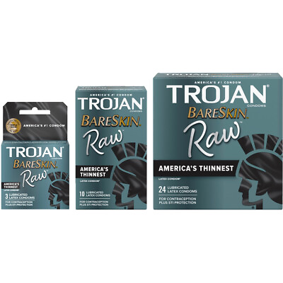 #ad Trojan Bareskin RAW Thinnest Sensitive Lubricated Latex Condoms $14.99