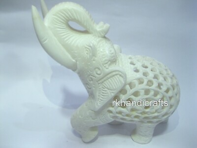 #ad 8 Inches White Marble Up Trunk Elephant Statue Filigree Work Decorative Elephant $366.00