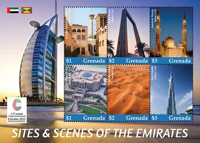 #ad SITES amp; SCENES OF THE EMIRATES Dubai UAE Architecture Stamp Sheet 2022 Grenada GBP 5.99