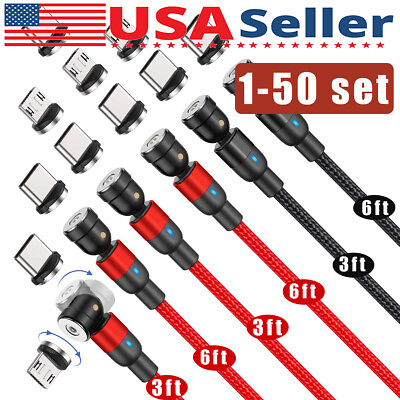 #ad 180°360° Rotate Magnetic Charger Cable Phone Fast Charging Type C Micro USB Lot $40.99