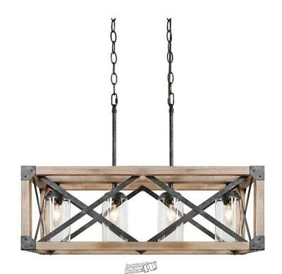 #ad Mari 4 Light Aged Wood and Rusty Black Metal Island Chandelier with Clear Glass $279.99