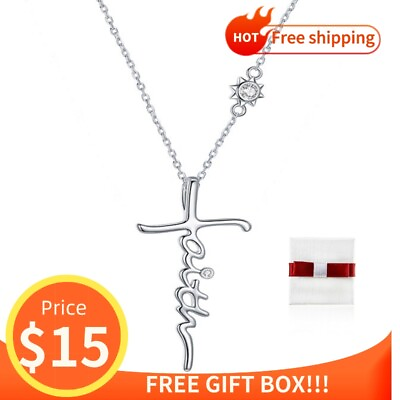#ad Bisaer Genuine 925 Sterling Silver Cross faith Pendant Necklace Chain For Women $8.99