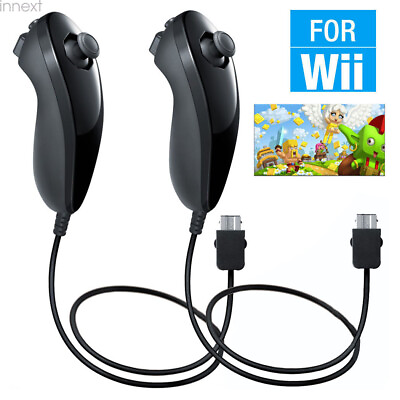 #ad 2 PACK For Wii amp; Wii U Console Nunchuck Wii Nunchuk Game Controller Remote Black $6.99