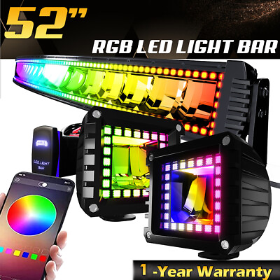 #ad 52quot; inch LED LIGHT BAR For ATV Off road Driving RGB Strobe Light Remote $265.99