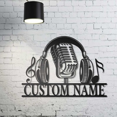 #ad Custom Music Audio Studio Metal Wall Art Custom Microphone Headphones Name Sign $43.76