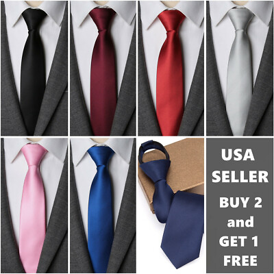 #ad Men Fashion Solid Color Zipper Tie Wedding Party Formal Business Necktie $7.89