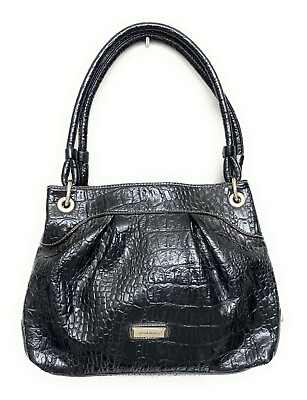 #ad Alfred Dunner Handbag Crocodile Pattern Shiny Black $14.00