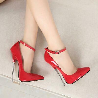 #ad 16CM Women#x27;s Ankle Strap Metal High Heels Shoes Pointed Toe Sexy Pumps $27.89