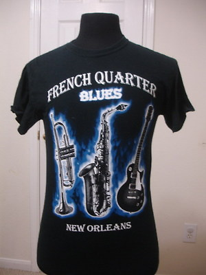 #ad FRENCH QUARTERS BLUES ORLEANS 100% Cotton T Shirt Small Black Jazz Music $4.98