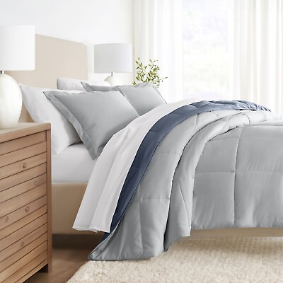 #ad Kaycie Gray Fashion 3PC Reversible Comforter Set All Season Easy Care Down Alt $33.65