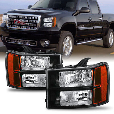 #ad Pair Black Headlights Front Lamps For 2007 2013 GMC Sierra 1500 2500HD 3500HD $68.95