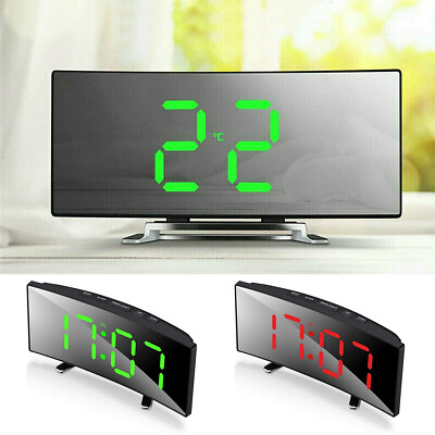 Digital LED Curved Screen Mirror Clock Display Temperature Snooze Table Alarm US $15.90