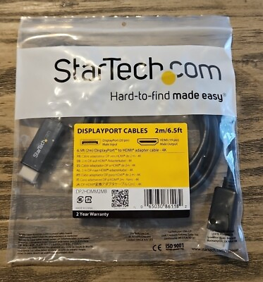 #ad StarTech DP2HDMM2MB DisplayPort to HDMI Cable 6.5 ft 2m 4K 30Hz Black #D81Ps $18.95