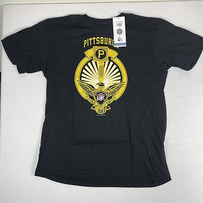 #ad PITTSBURGH PIRATES LARGE BLACK T Shirt 100% Recycled Material MADE IN USA NWT $19.95