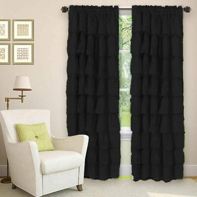 #ad Home Set of 2 Ruffle Window Curtain Panels Semi Sheer Voile Rod Pocket Crushed. $31.89