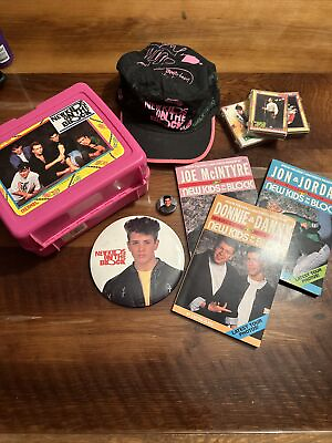 #ad 1990s New Kids on the Block Collectibles Lot 3 books Lunch Box Hat Button NKOTB $48.00