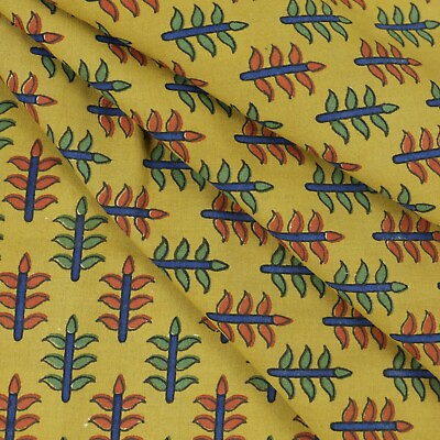 #ad Indian Hand Block sanganeri Natural Dye Floral Print 100% Cotton Running Fabric $49.49