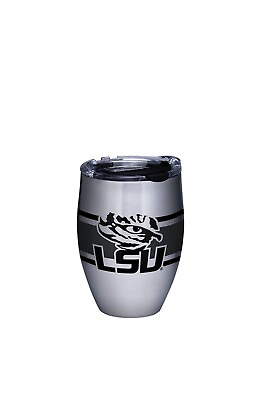 #ad NCAA LSU Tigers Stainless Steel Black Stripe Lidded Wine Tumbler 12oz NEW $10.00