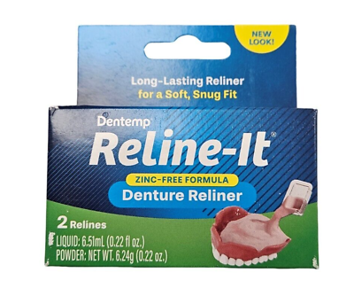 #ad Dentemp Denture RELINER RELINE IT 2 repairs box 1 box green NEW LOOK $9.95