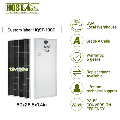 #ad HQST Monocrystalline Solar Panel 100W 190W PV Power RV Boat Home Off Grid $34.99