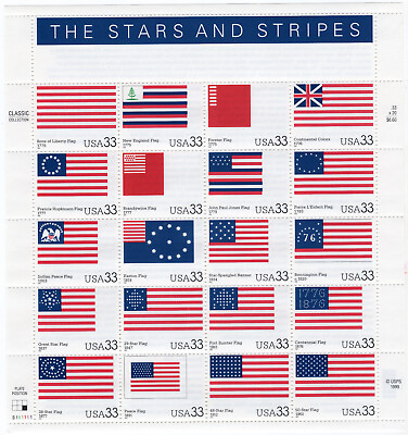 #ad Scott #3403 The Stars And Stripes Sheet of 20 Flag Stamps MNH $7.40