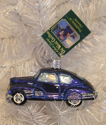 #ad 2006 BLUE #x27;48 SEDAN CAR OLD WORLD CHRISTMAS BLOWN GLASS ORNAMENT NEW W TAG $16.99