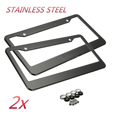 2Pcs Black Stainless Steel Metal License Plate Frame Tag Cover Screw Caps US $10.95